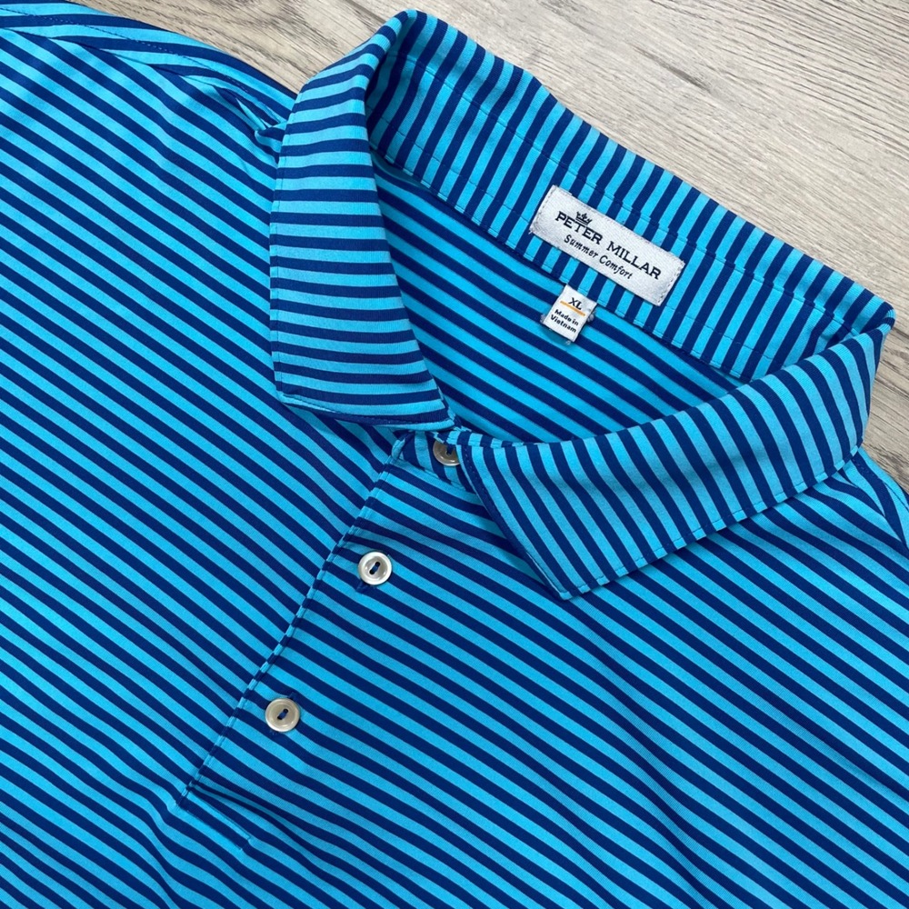 Peter Millar Polo Shirt Mens XL Blue Striped Summer Comfort MS19EK02S